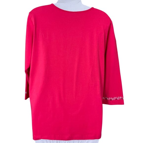 Alfred Dunner 3/4 Sleeve Split Neck Floral Yoke Embroidered Beaded Top Sm - Picture 3 of 7